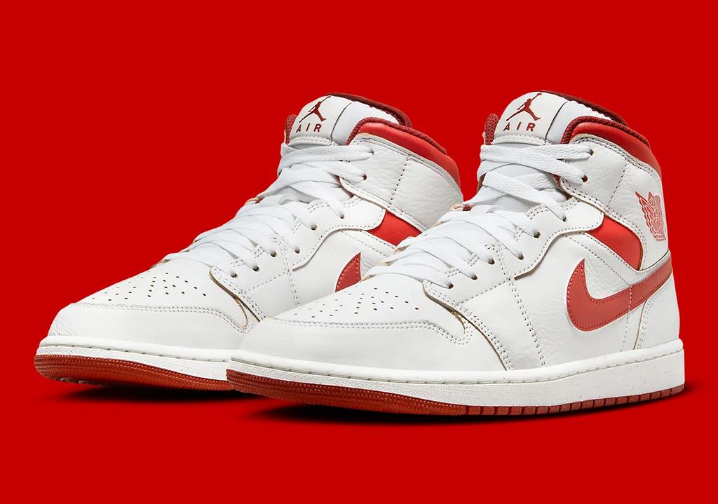 Air Jordan 1 Mid SE White Dune Red 41 (retro wit og qs patta, Wit, Ophalen of Verzenden, Sneakers of Gympen, Zo goed als nieuw