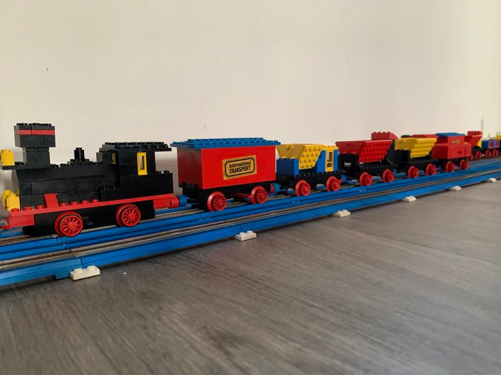 Lego trein 180 met 12v motor blauwe rails vintage, Ophalen of Verzenden
