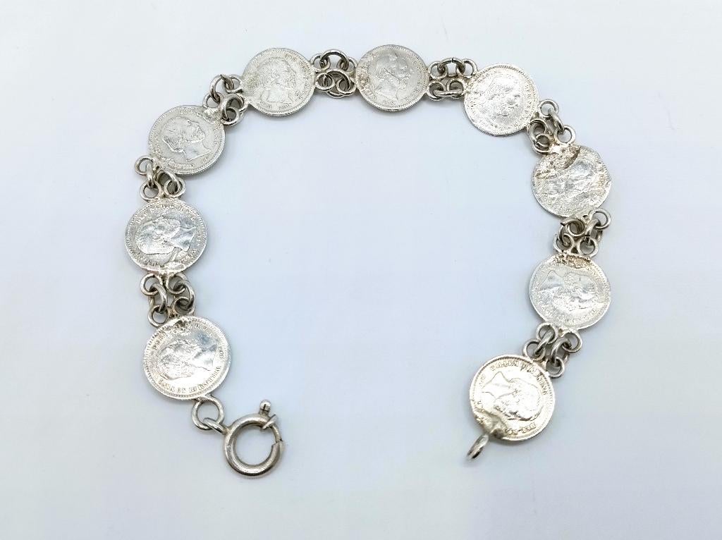 Zilveren stuivertjes armband, Willem 3, 19,5 cm., Sieraden, Tassen en Uiterlijk, Verzenden, Zilver, Armband