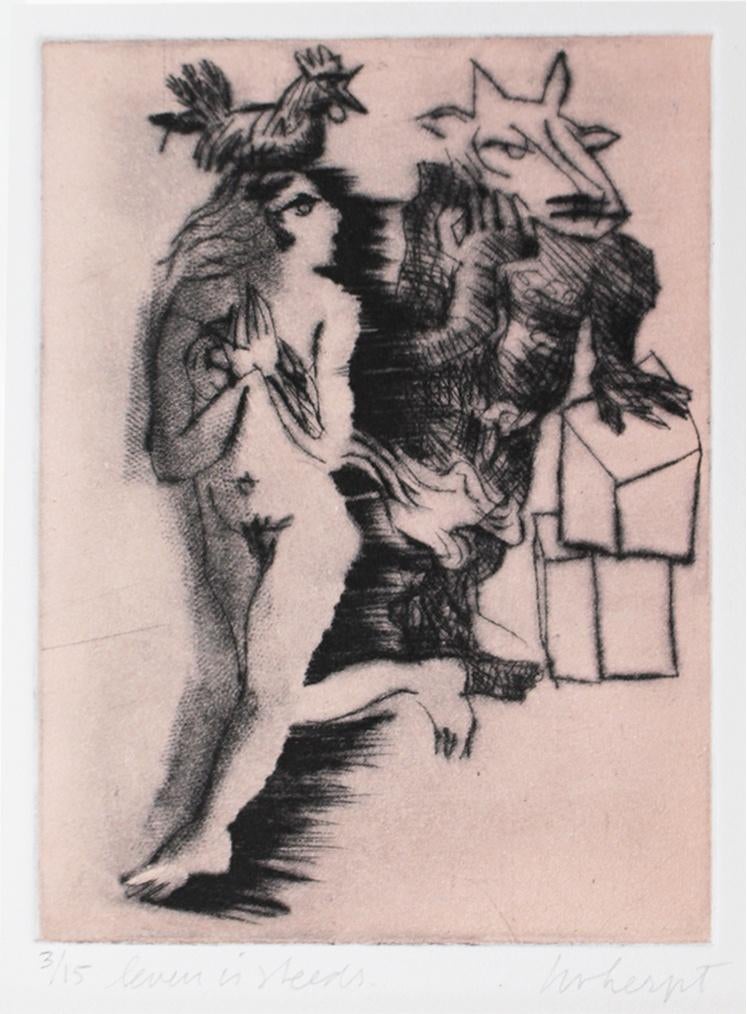 Hermien van Herpt - ets, Ophalen, Dagelijks leven, Origineel, 1950 - 1999