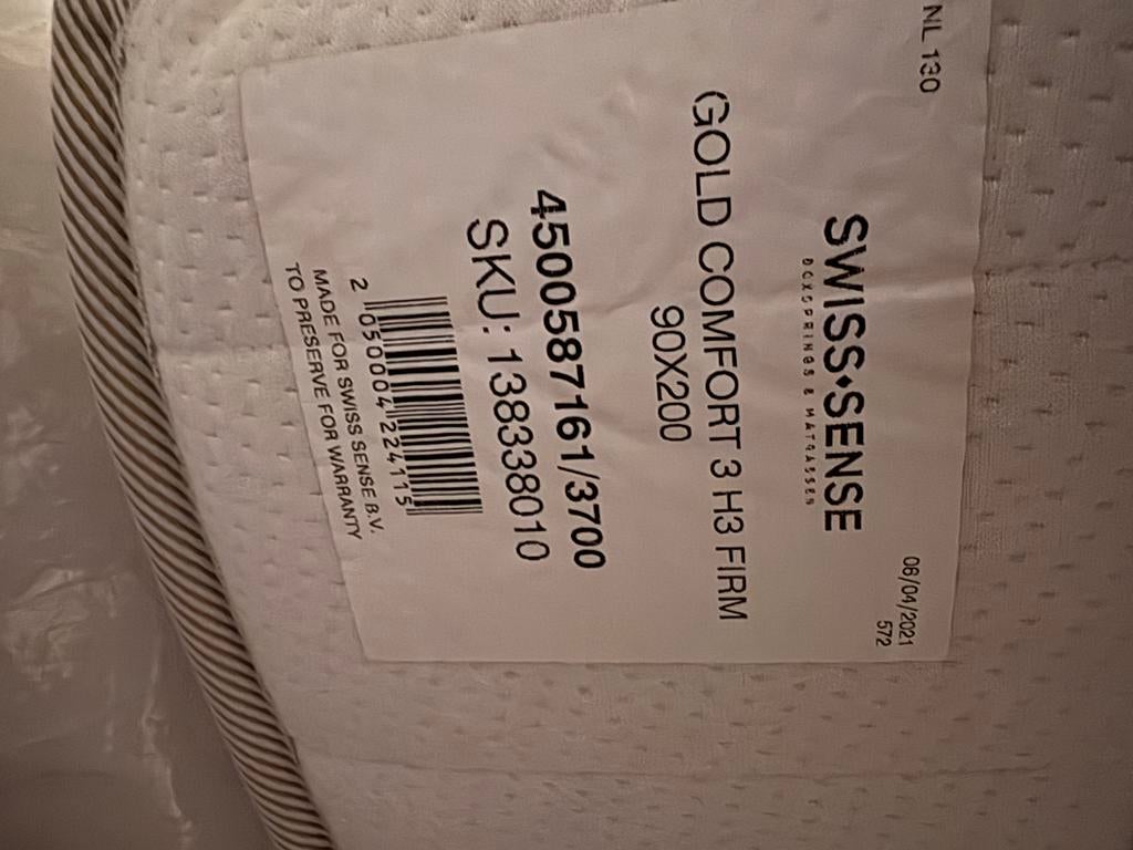 Swiss Sense Gold Comfort 3 H3 Firm matras 90x200, Ophalen, 90 cm, Eenpersoons, Zo goed als nieuw