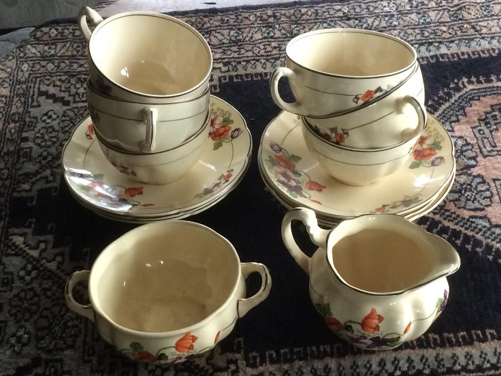 platelen plateel thee servies vliegend hert holland plateel, Antiek en Kunst, Ophalen of Verzenden