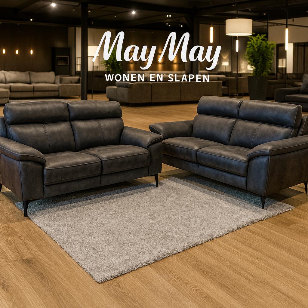 Bankstel 3+2 zits Elektrisch verstelbaar Antraciet lederstof, Huis en Inrichting, Banken | Bankstellen, Nieuw, Rechte bank, Vierpersoons of meer