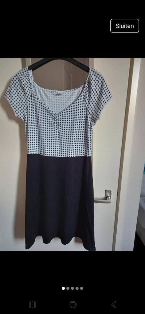 Zwart-wit jurk met ruitjes Pussy Deluxe L, Zwart, Maat 42/44 (L), Zo goed als nieuw, Boven de knie