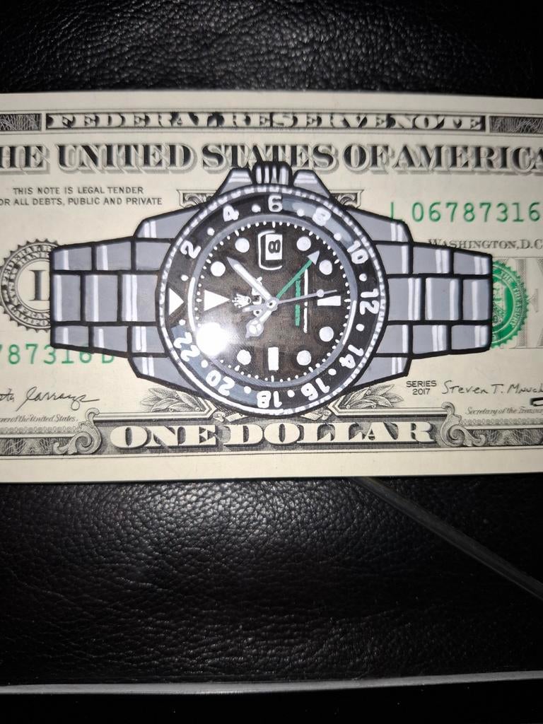 Origineel Damskibrianski Kunstwerk - Dollar Biljet Horloge, Ophalen of Verzenden