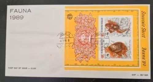 Indonesie 1989 - fdc 3B - Orang-oetan, Postzegels en Munten, Postzegels | Eerstedagenveloppen, Verzenden, Onbeschreven, Rest van de wereld