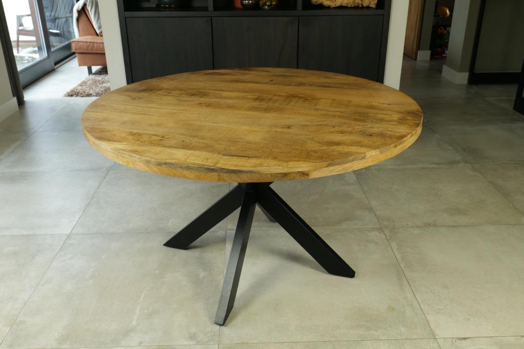 Ronde eettafel Mango hout 100 t/m 150cm, Huis en Inrichting, Tafels | Eettafels, Rond, Nieuw, Vijf personen of meer, Industrieel