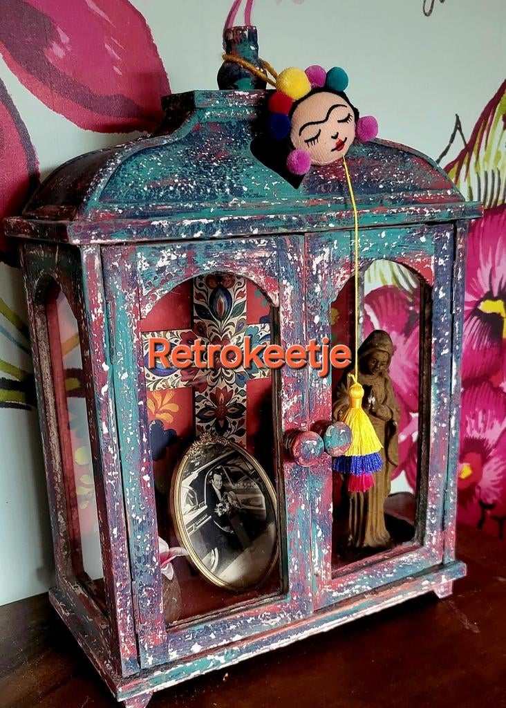 Mexicaans/Herdenkingskastje/Gedenkkastje/Altaartje, Antiek en Kunst, Curiosa en Brocante, Ophalen of Verzenden