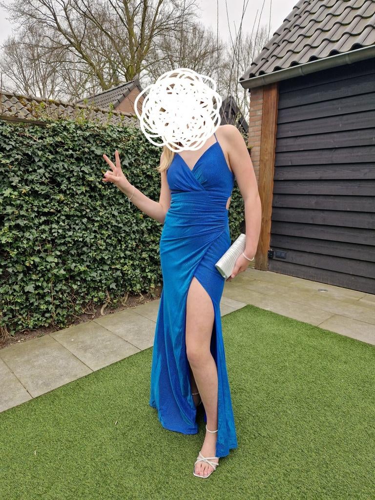 Galajurk blauw met glitter maat M, Maat 38/40 (M), Galajurk, Blauw, Ophalen of Verzenden