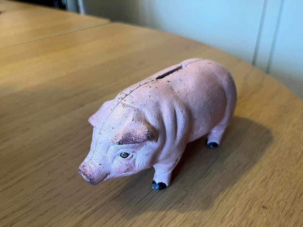 Antiek gietijzeren spaarvarken roze, Ophalen of Verzenden