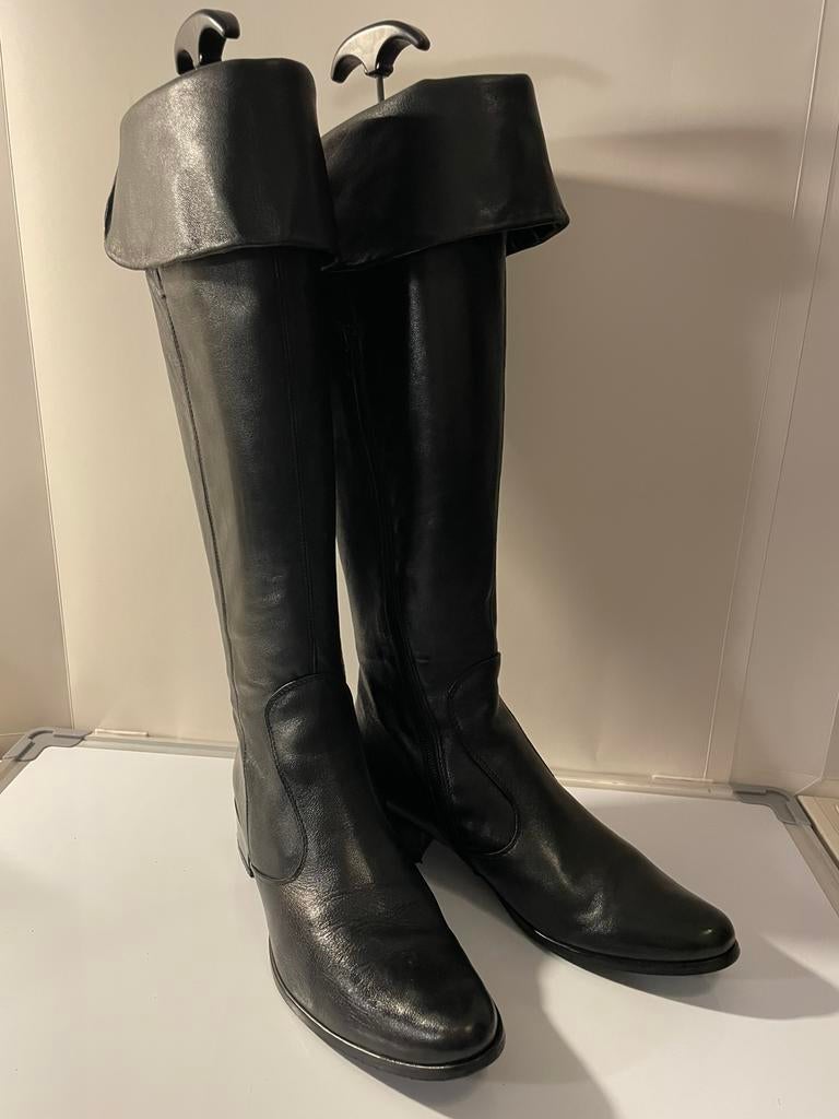 Cypres Over Knee  Black Leather Vintage Equestrian boots 39, Hoge laarzen, Zwart, Ophalen of Verzenden, Zo goed als nieuw