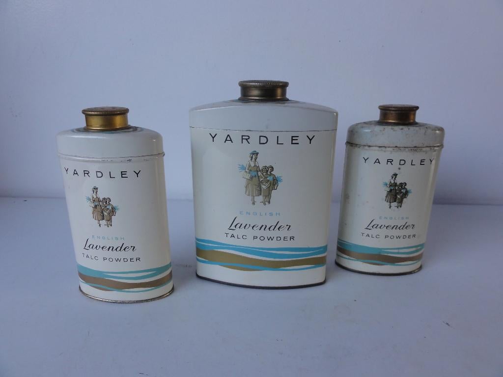 VINTAGE !!! 3 bussen Yardley Lavendel talkpoeder, Verzamelen, Parfumverzamelingen, Verzenden, Zo goed als nieuw, Overige typen