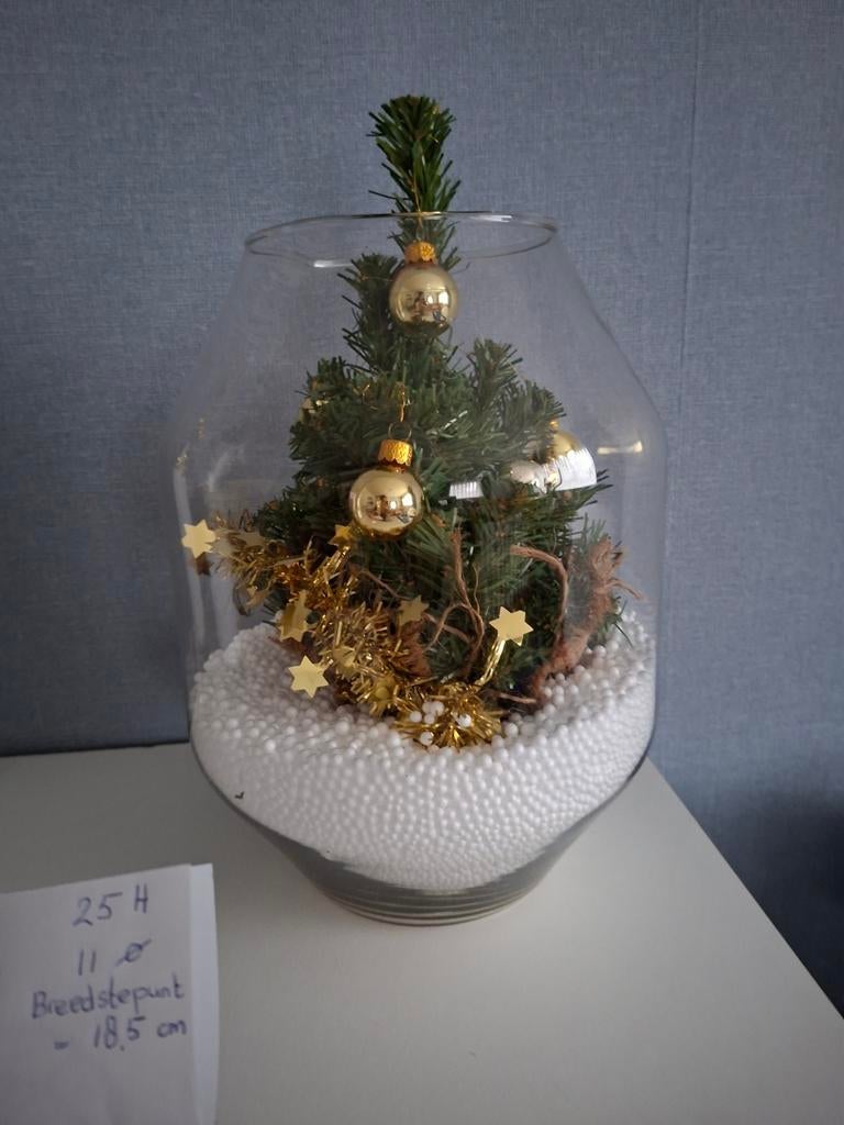 Miny kunstkerstboom in bol glas 25 cm hoog nieuw zelf gemaak, Ophalen, Nieuw