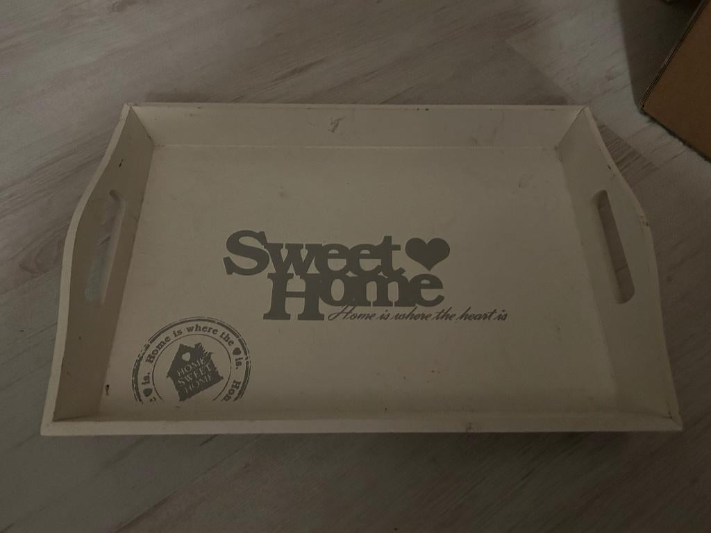 home sweet home dienblad, Ophalen of Verzenden, Gebruikt, Rechthoekig, Hout