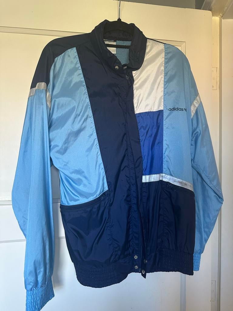Adidas Vintage Trainingsjack Blauw maat S zgan, Ophalen of Verzenden, Zo goed als nieuw, Maat 52/54 (L), Blauw