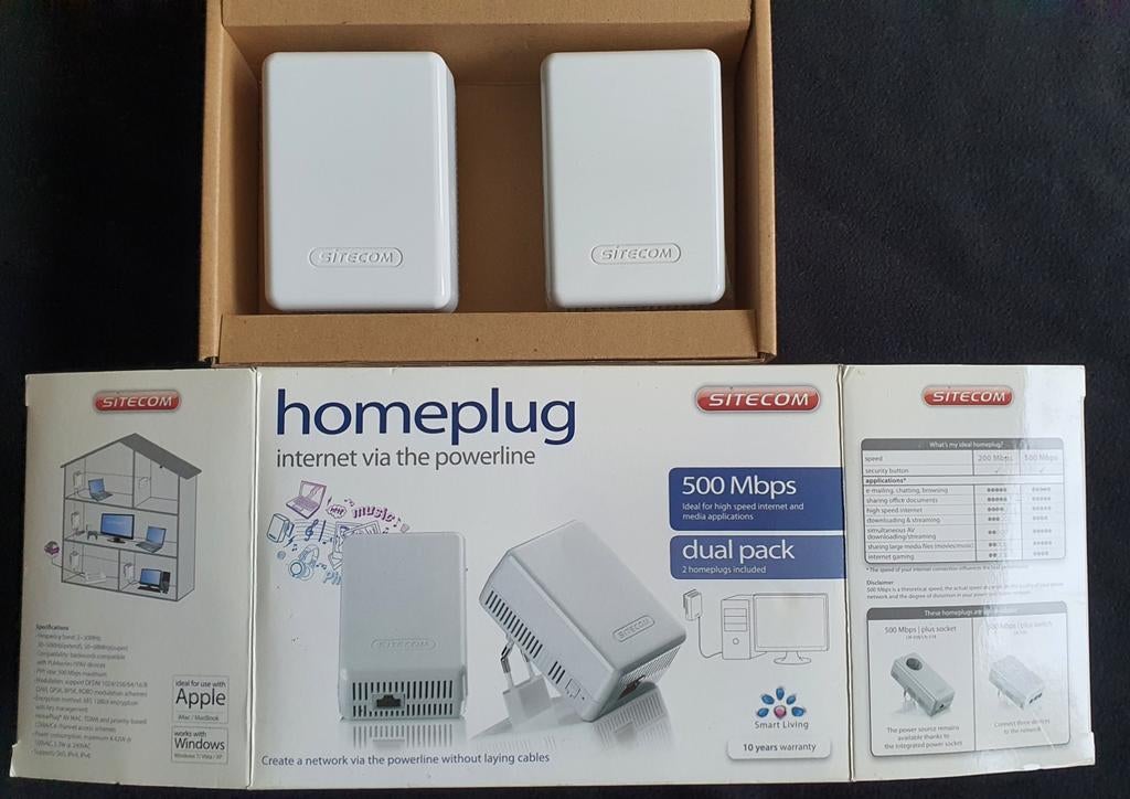 Sitecom Homeplug 500Mbps Dual Pack, 1 Master, 2 slaves, Computers en Software, Powerlines, Zo goed als nieuw, Ophalen of Verzenden