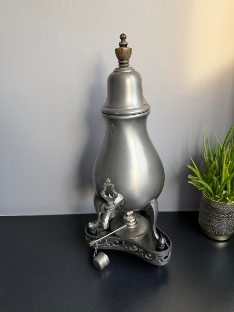 Antieke Tinnen Kraantjeskan RIO Tiel 94% Tin met Brander, Antiek en Kunst, Ophalen of Verzenden