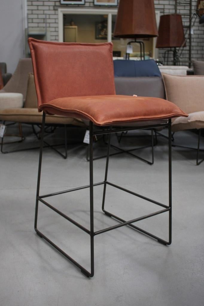 Luxe barstoelen barkruk AMY Jess Design metaal leer cognac, Ophalen, 5 krukken of meer, Met voetsteun, 60 tot 90 cm
