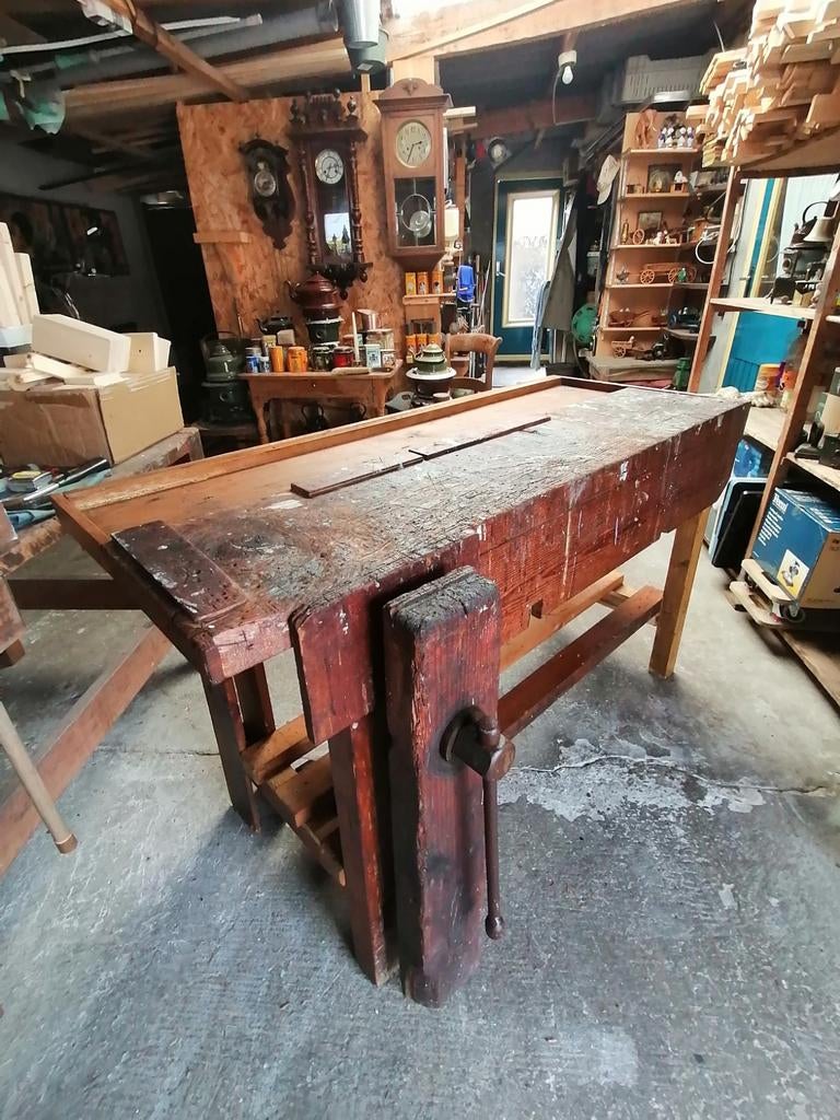 Gerestaureerde Vintage Timmermans Werkbank met Bankschroef, Doe-het-zelf en Verbouw, Werkbanken, Ophalen, Gebruikt, Bankschroef