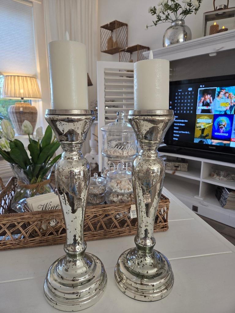 Zgan  riviera maison  mezzo kandelaar   2 stuks, Ophalen of Verzenden, Zo goed als nieuw, Overige materialen, 25 tot 50 cm