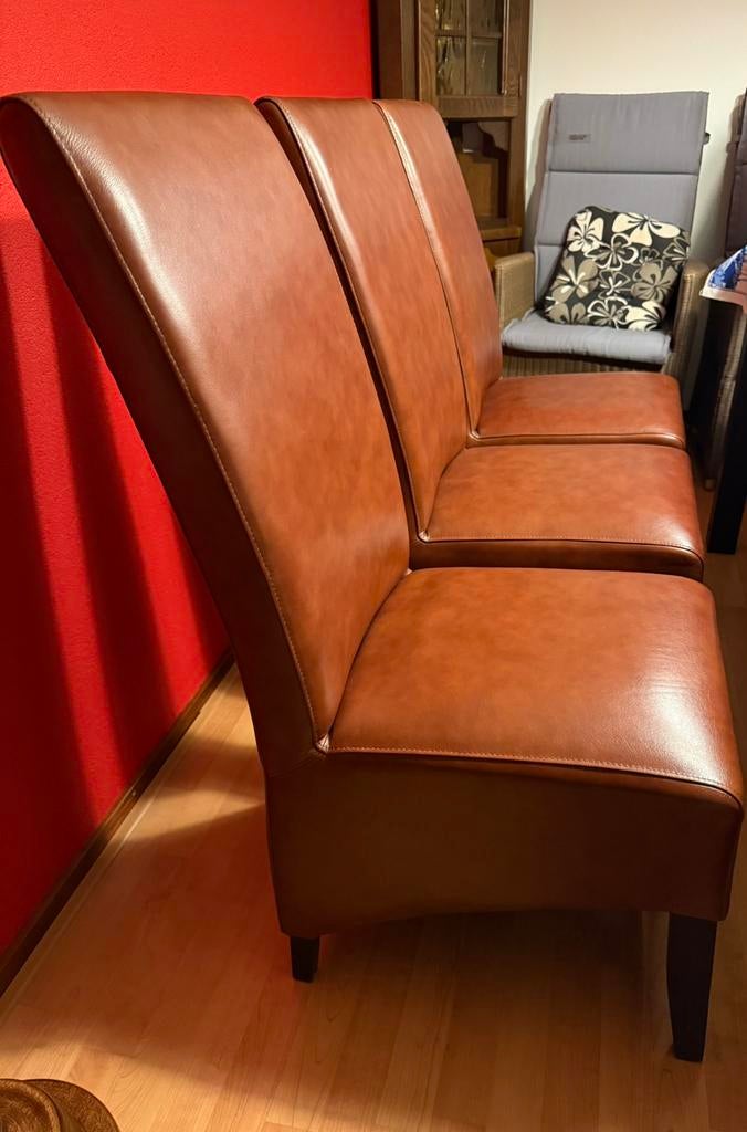 6 lederen eetstoelen te koop, Ophalen, Minder dan 75 cm, Leer, Zo goed als nieuw