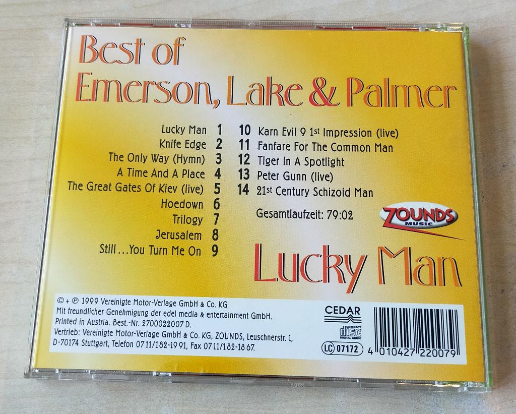 Emerson Lake & Palmer Lucky Man Best Of Gold CD 1999 Zounds, Ophalen of Verzenden, Gebruikt, Progressive