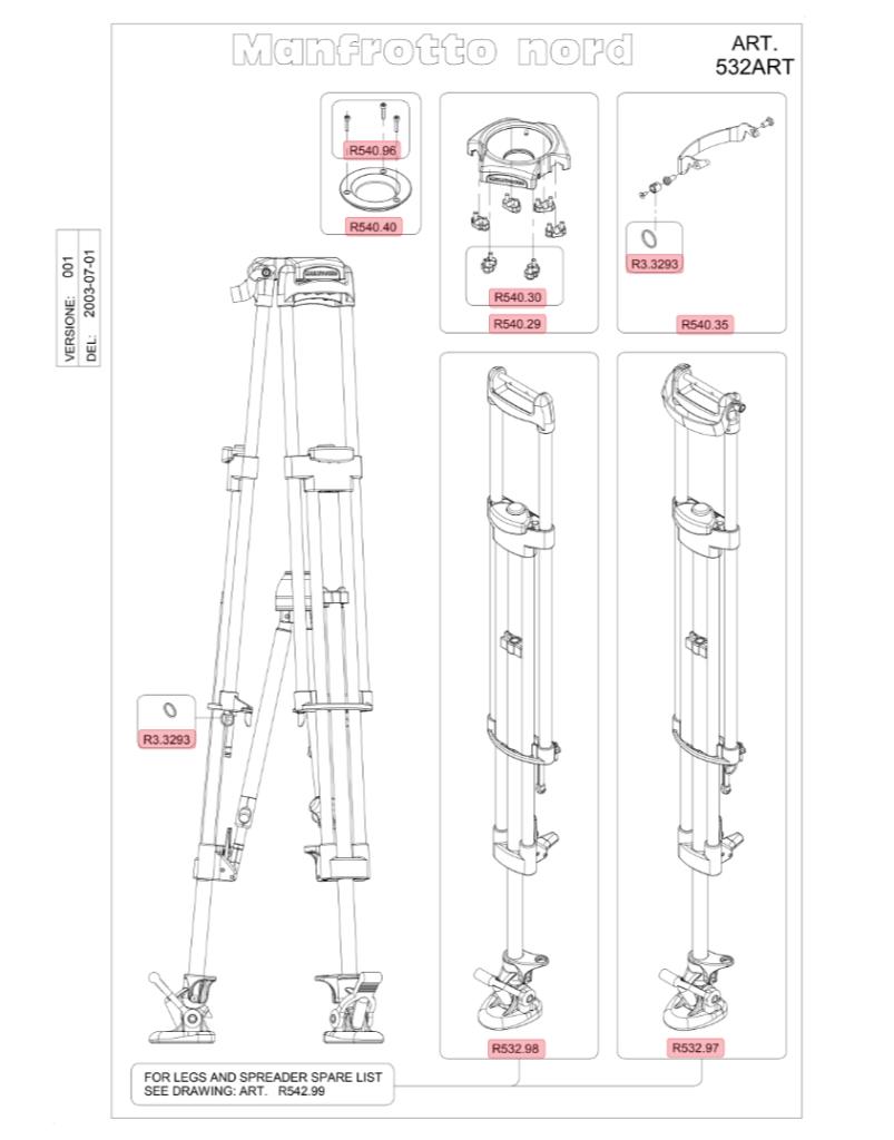 Onderdelen Manfrotto 532ART, Tripodguru@outlook.com, Gebruikt, Tripodguru.com, Minder dan 150 cm