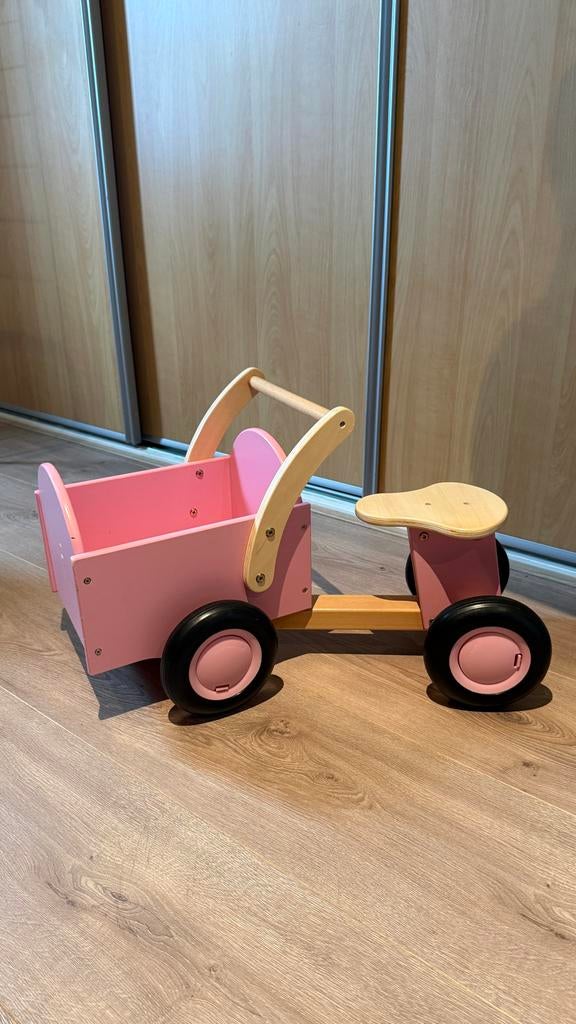 Roze Kinder Bakfiets Loopfiets - Houten Loopvoertuig, Ophalen, Gebruikt, Loopvoertuig