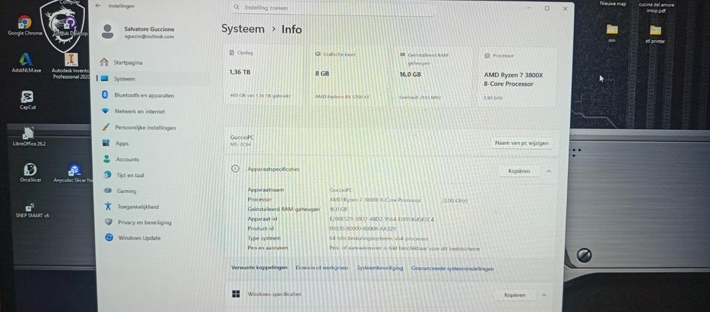 Gaming PC - AMD Ryzen 7 3800X, 16GB RAM, RX 5700 XT, Ophalen, 1.36 TB, Custom Build, AMD Ryzen 7 3800X