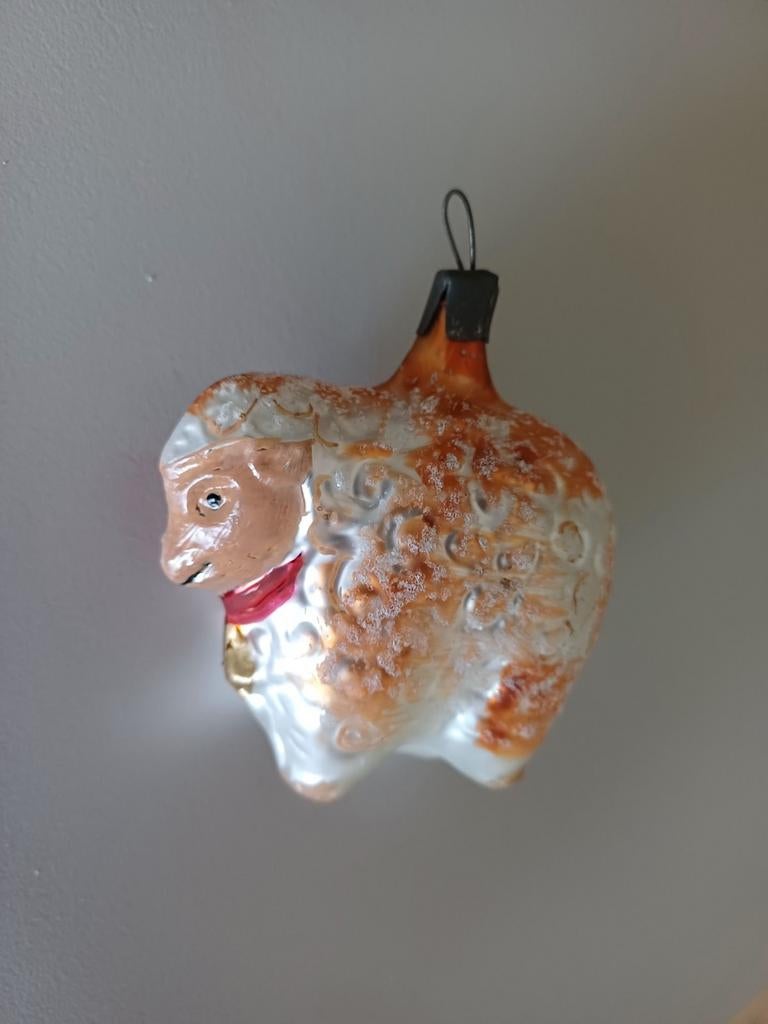 Vintage kerstbal van glas schaap, Ophalen of Verzenden