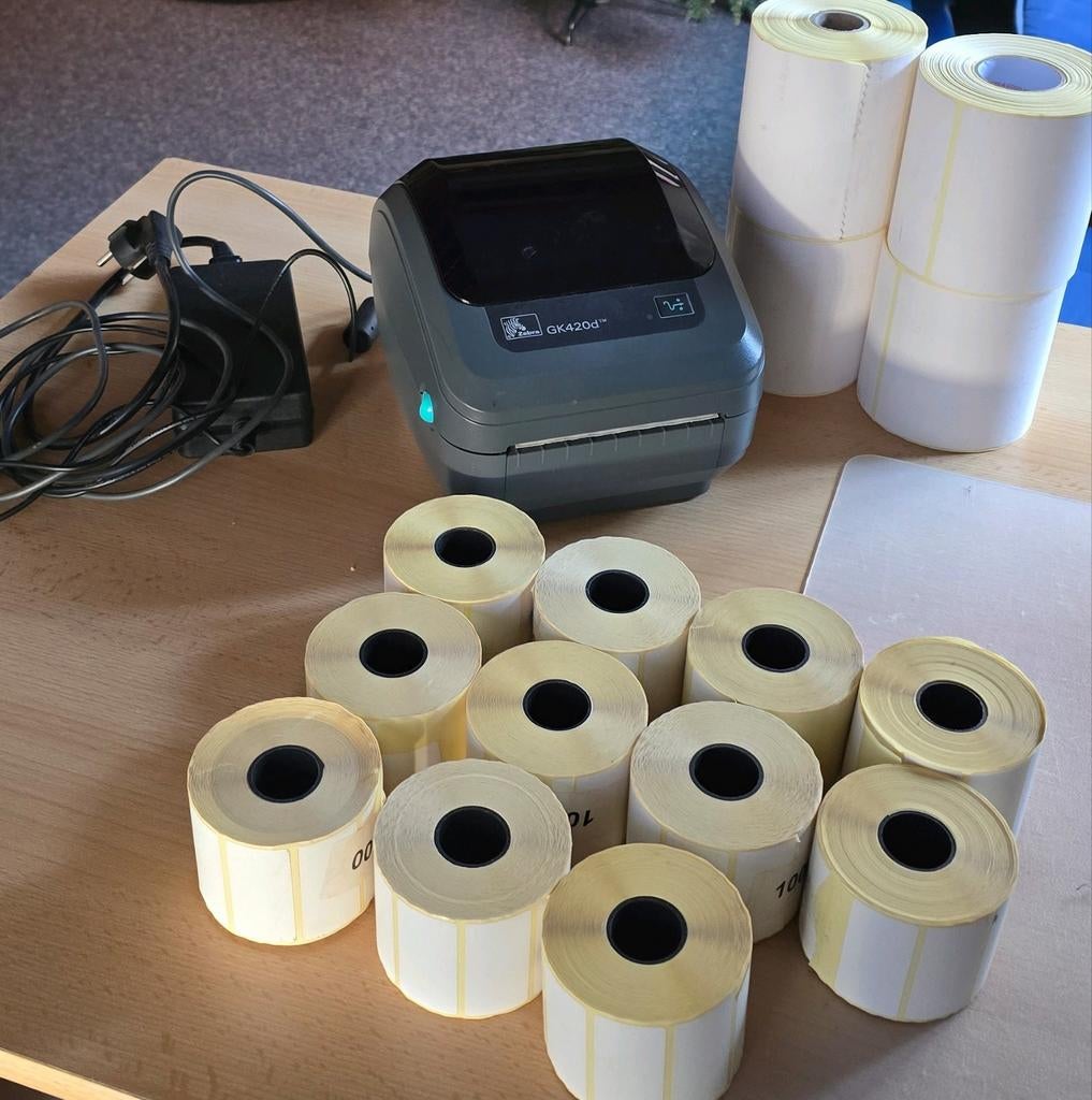 Zebra GK420D thermische labelprinter met etiket rollen, Ophalen of Verzenden, Gebruikt, Etiket