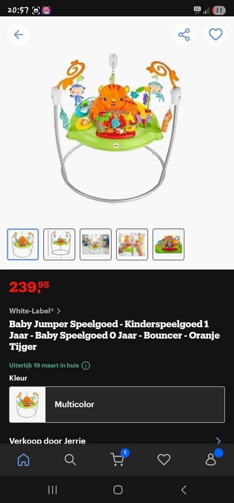 Baby Jumper Oranje Tijger, Kinderen en Baby's, Speelgoed | Babyspeelgoed, Ophalen of Verzenden, Overige typen