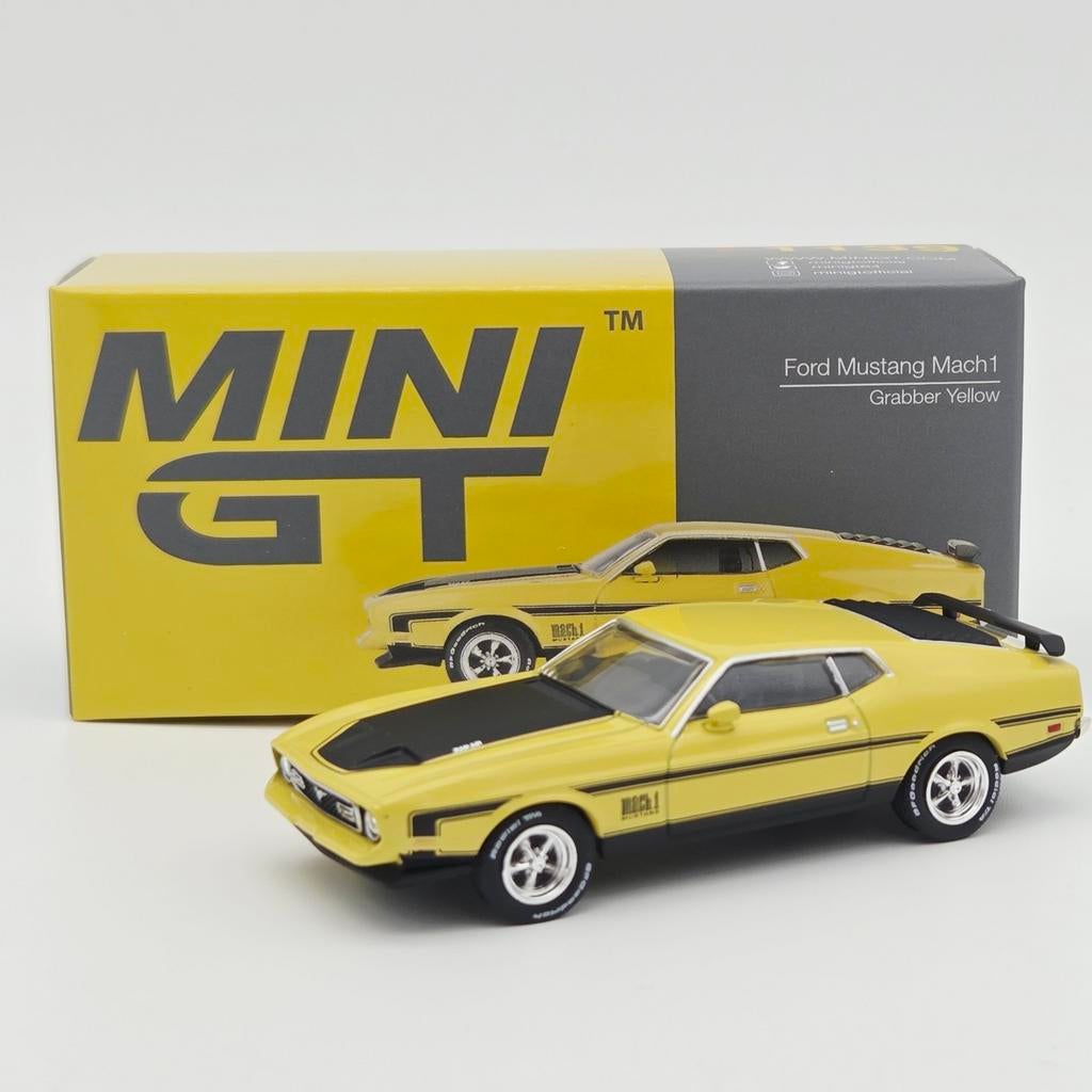 Mini GT 1971 Ford Mustang Mach 1 Grabber Yellow 1:64, Auto, Nieuw, Ophalen of Verzenden, Mini GT
