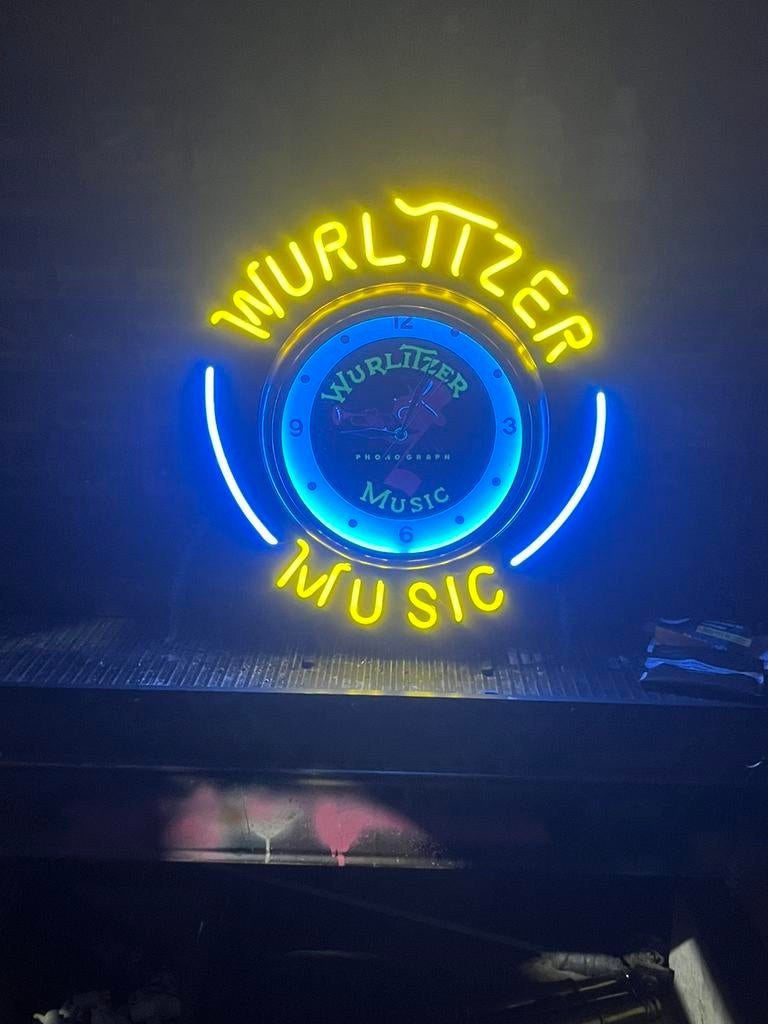 Wurlitzer neon met klok, Ophalen of Verzenden, Gebruikt, 1970 tot heden, Wurlitzer