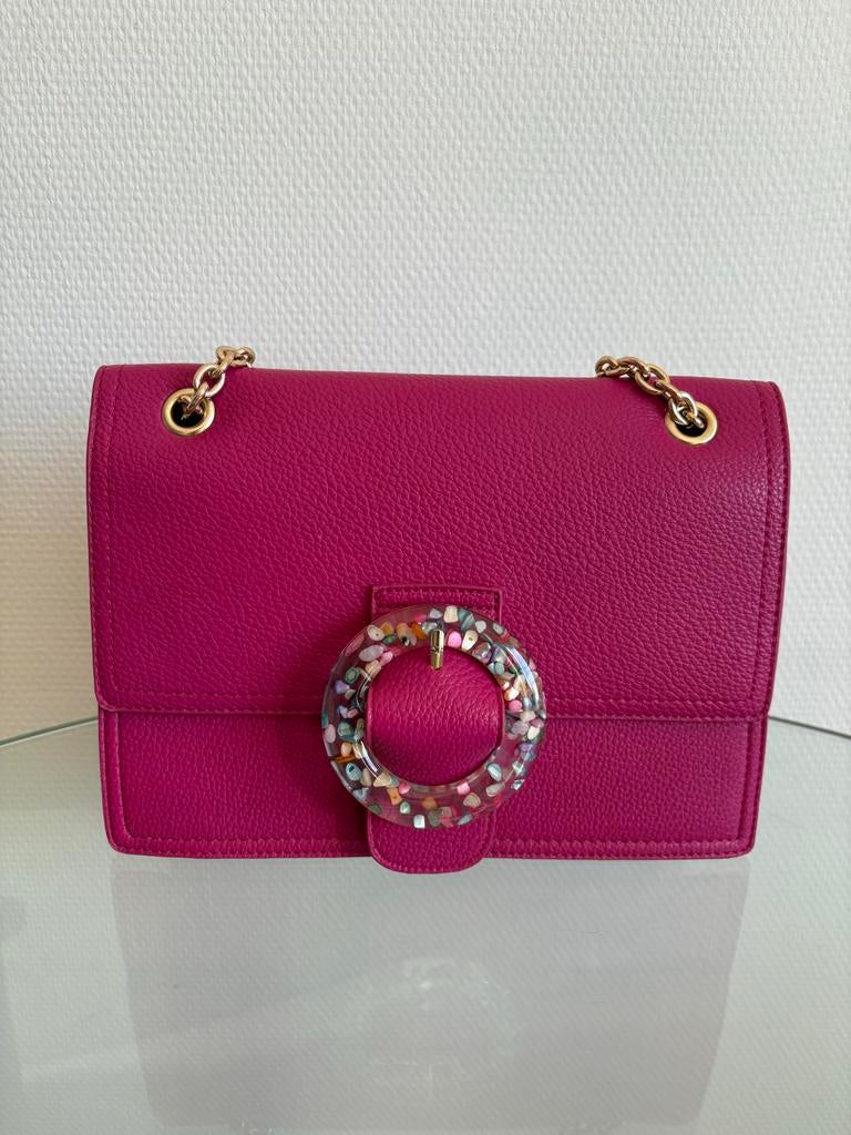 Stijlvolle Roze Schoudertas met Gouden Ketting en Gesp, Ophalen of Verzenden, Zo goed als nieuw, Roze, Overige merken