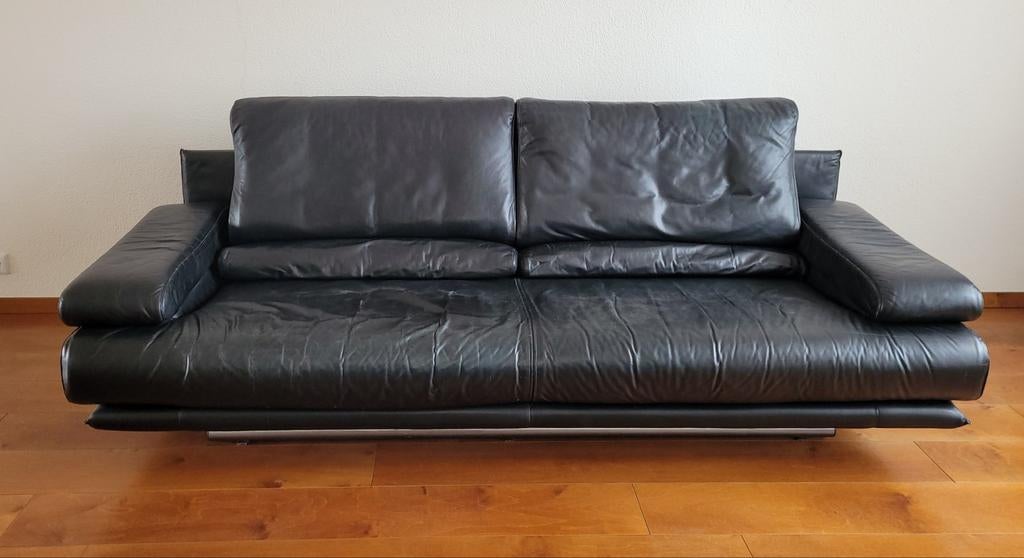 Rolf Benz 6500 bank, zwart leder., Ophalen, Gebruikt, 75 tot 100 cm, Leer