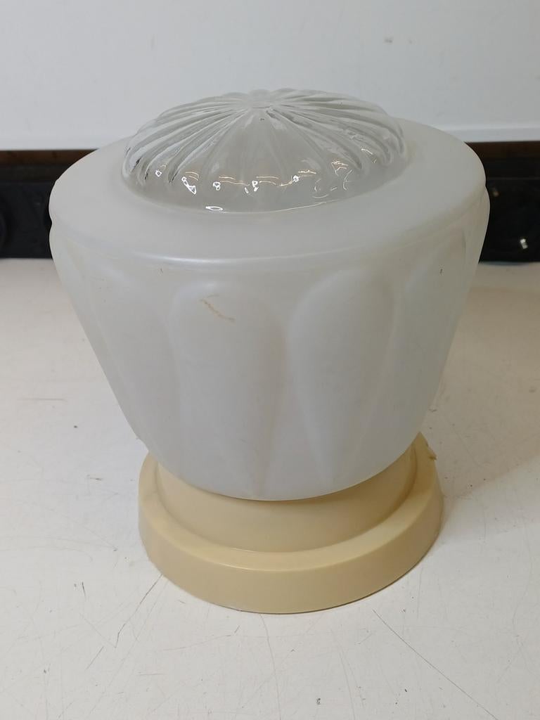 Vintage Plafondlamp Jaren 50/60 - Glas en Melkglas, Ophalen of Verzenden, Gebruikt, Glas, Vintage, Jaren 50, Jaren 60, Retro
