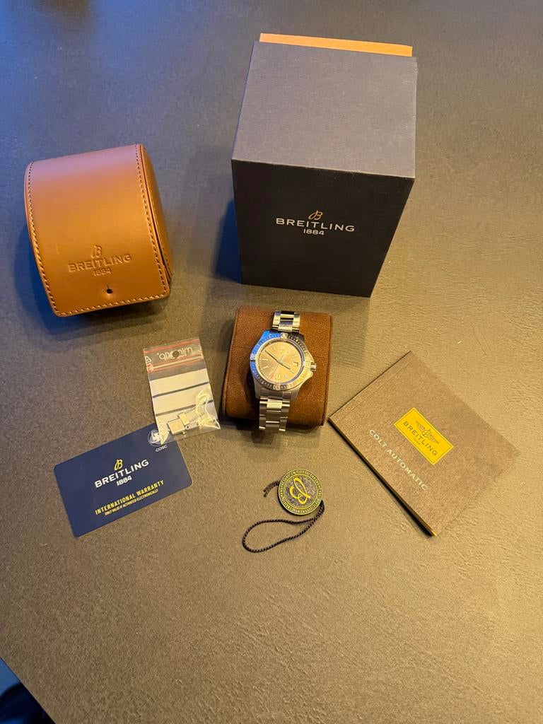 Breitling Colt 41 automatic full set doos en certificaat, Sieraden, Tassen en Uiterlijk, Horloges | Heren, Ophalen, Staal, Breitling