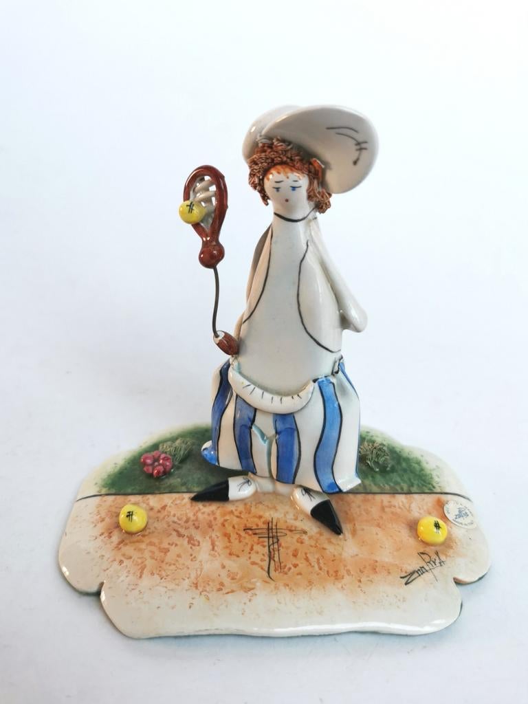 Porselein sculptuur Mano Zampiva Italy, tennis speler., Verzenden