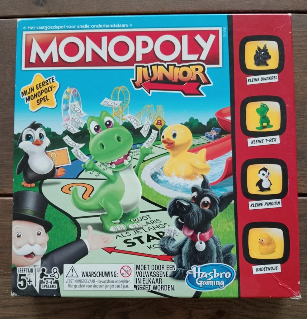 Monopoly junior, Hobby en Vrije tijd, Gezelschapsspellen | Bordspellen, Zo goed als nieuw, Drie of vier spelers, Ophalen of Verzenden