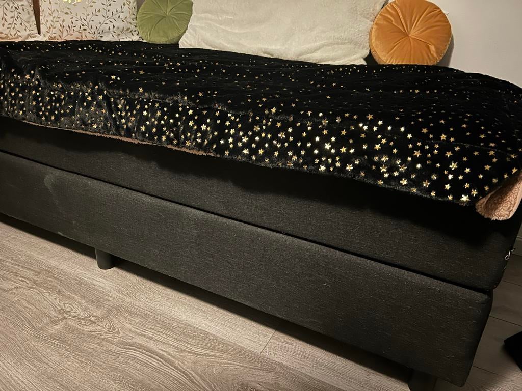 Boxspring antraciet compleet met toebehoren, Ophalen, 90 cm, Eenpersoons, Zo goed als nieuw