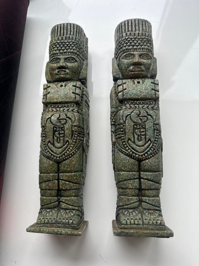 Set van 2 Azteekse beelden - Groen, Antiek en Kunst, Kunst | Beelden en Houtsnijwerken, Ophalen of Verzenden