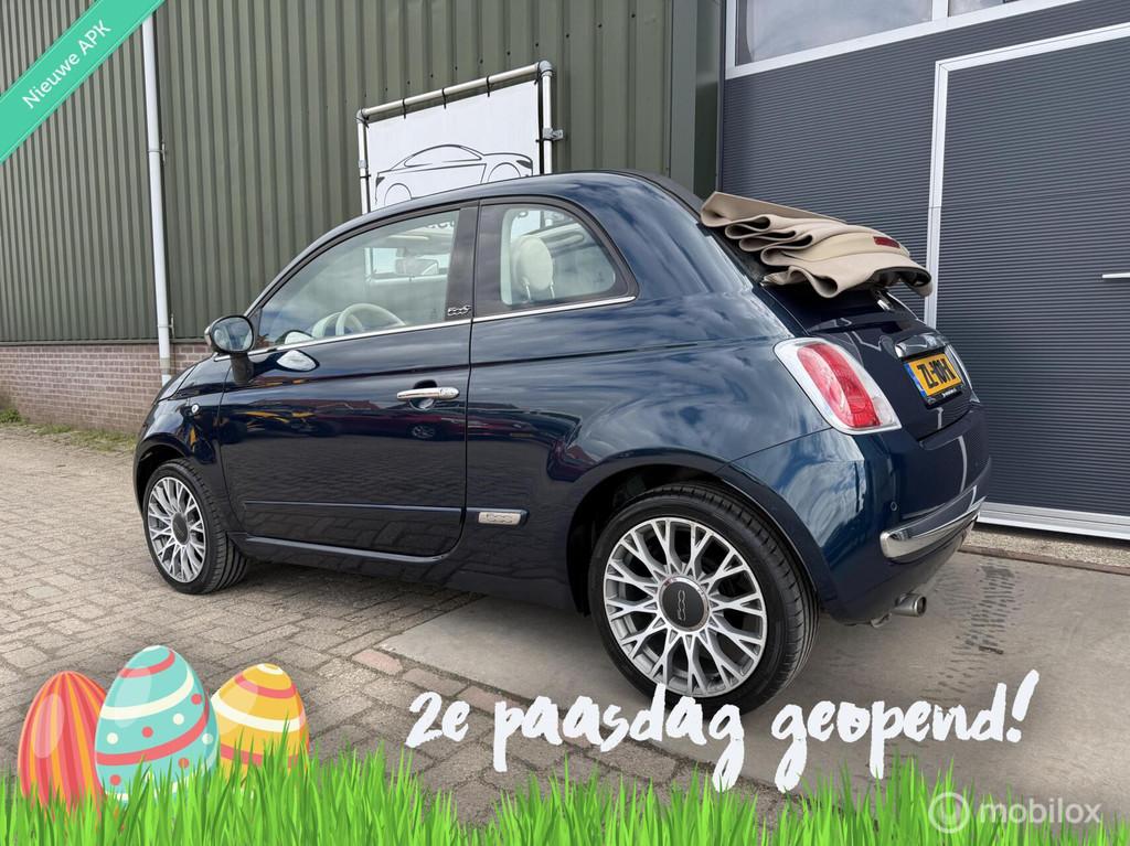 Fiat 500 1.2 Lounge Cabrio|Airco|Bleu&me|Leder|PDC|APK nieuw, Euro 5, Gebruikt, 4 cilinders, Leder
