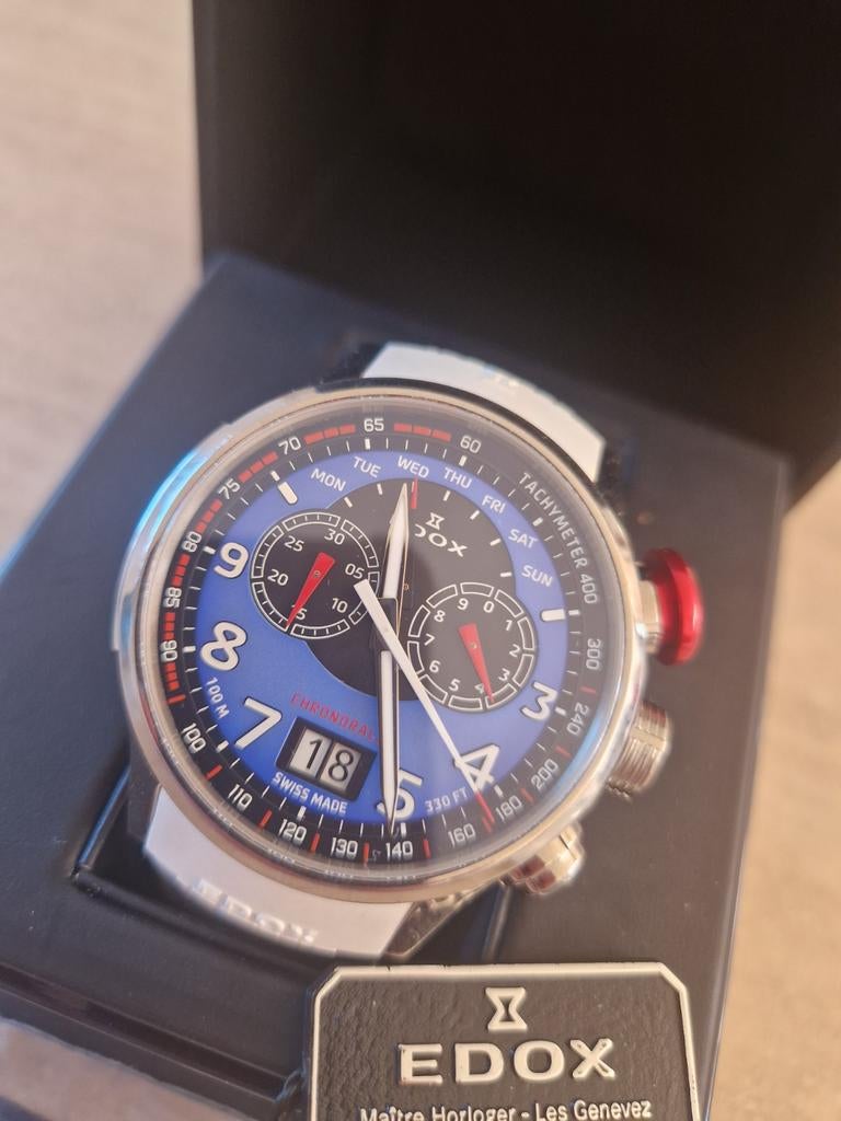 Edox Chronorally BMW Limited  xtra strap in winkiel 1749e, Overige merken, Staal, Polshorloge, Kunststof