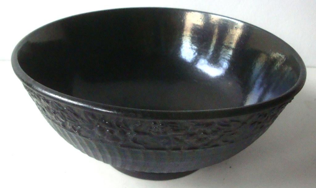 Bardi zwarte glazen schaal, iriserend glas, hoogte 7,5 cm, Ophalen of Verzenden