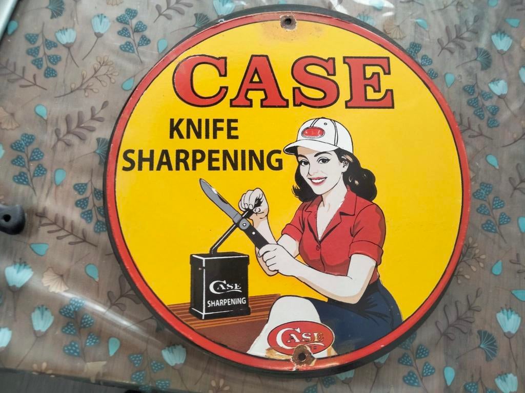 Emaille reclamebord case messen, Ophalen of Verzenden, Gebruikt, Reclamebord