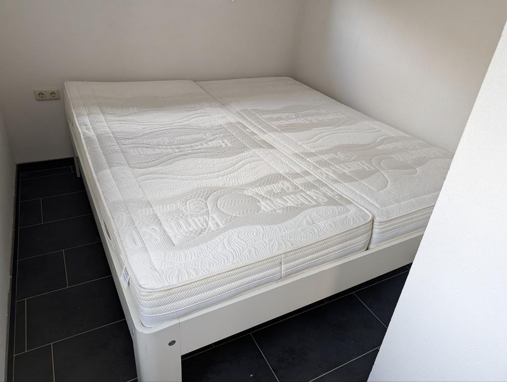 Compleet Auping bed met handmatige recline en matras, Wit, Tweepersoons, Ophalen of Verzenden, 180 cm