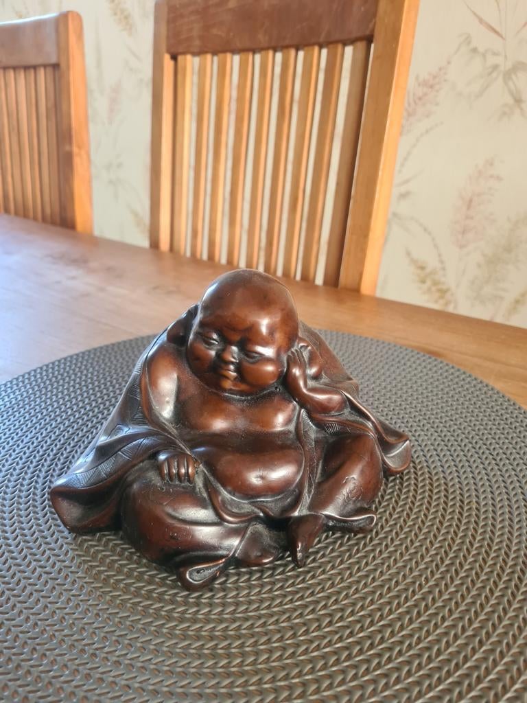 Houten beeldje van lachende Boeddha, Ophalen of Verzenden