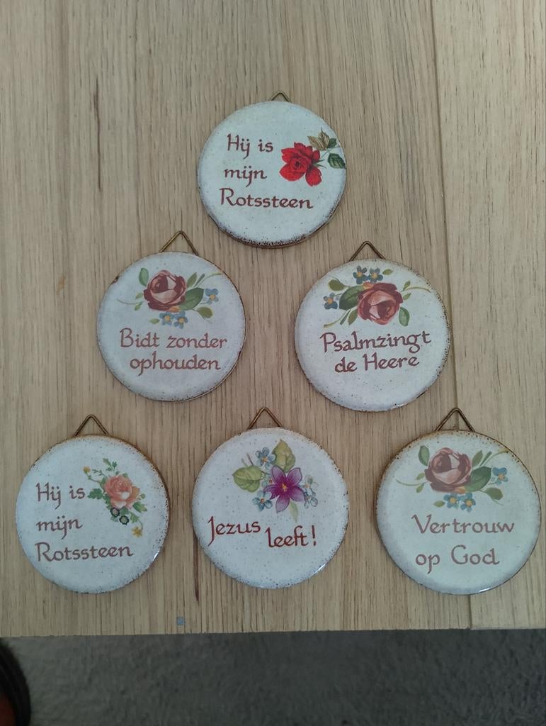 Vintage religieuze tekst tegeltjes, Antiek en Kunst, Antiek | Emaille, Ophalen of Verzenden