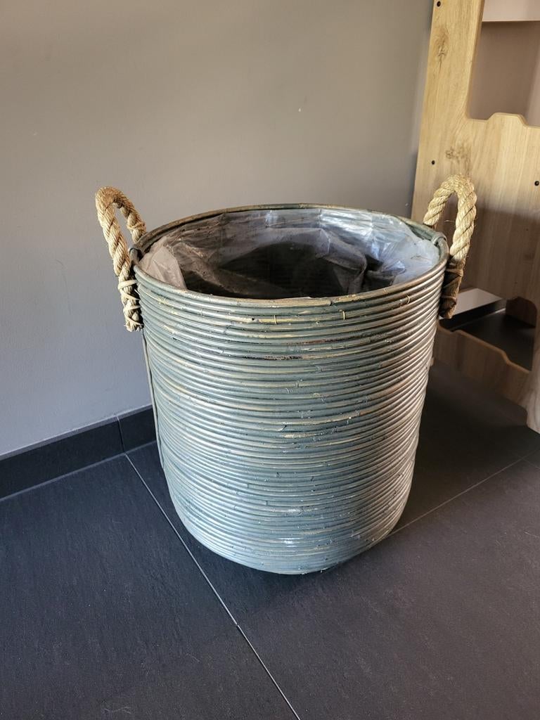 Grote groene rieten plantenpot / rotan bloempot, Ophalen, Rond, Kunststof, 40 cm of meer